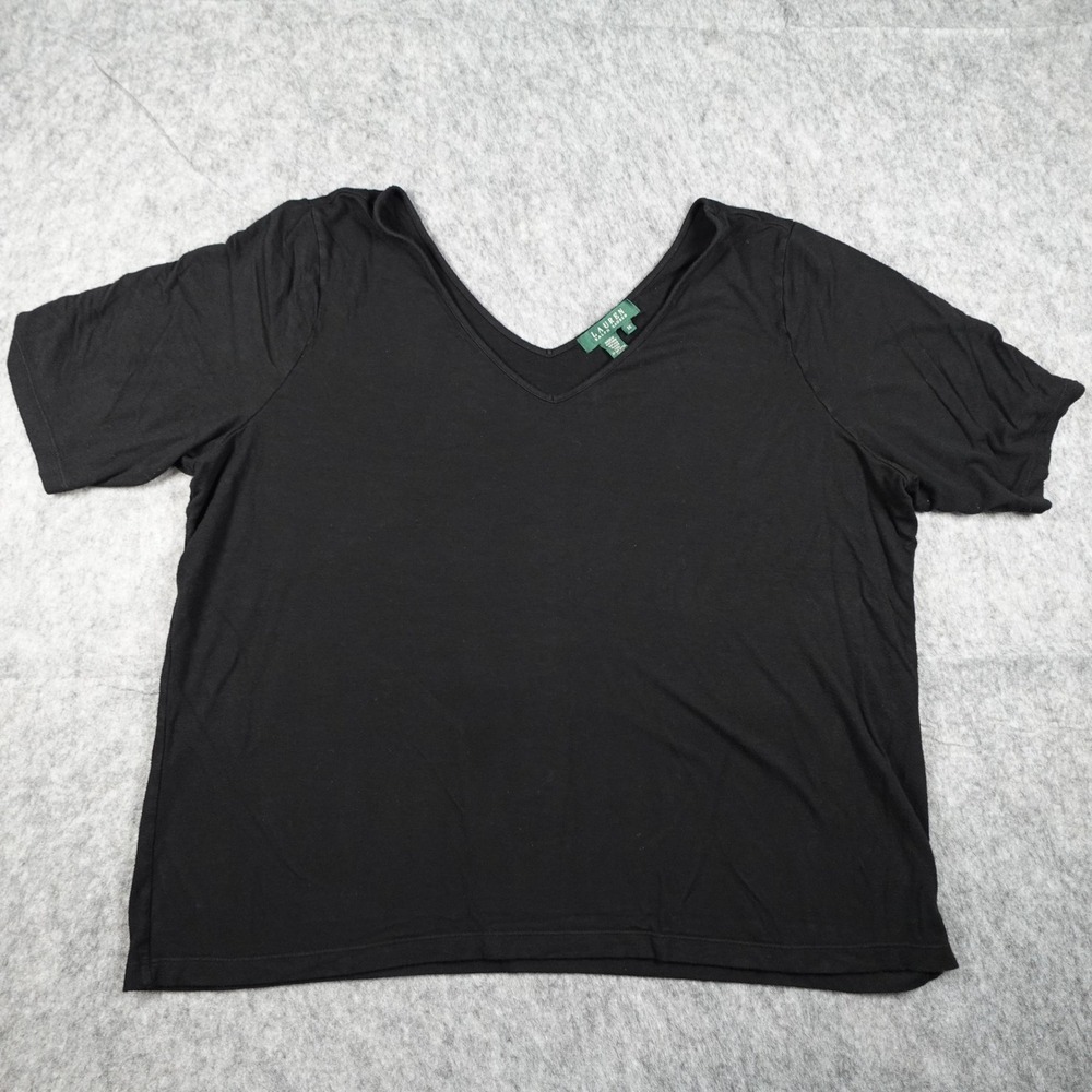 Lauren Ralph Lauren Top Women 3X Black V Neck Short Sleeve Rayon Stretch Solid